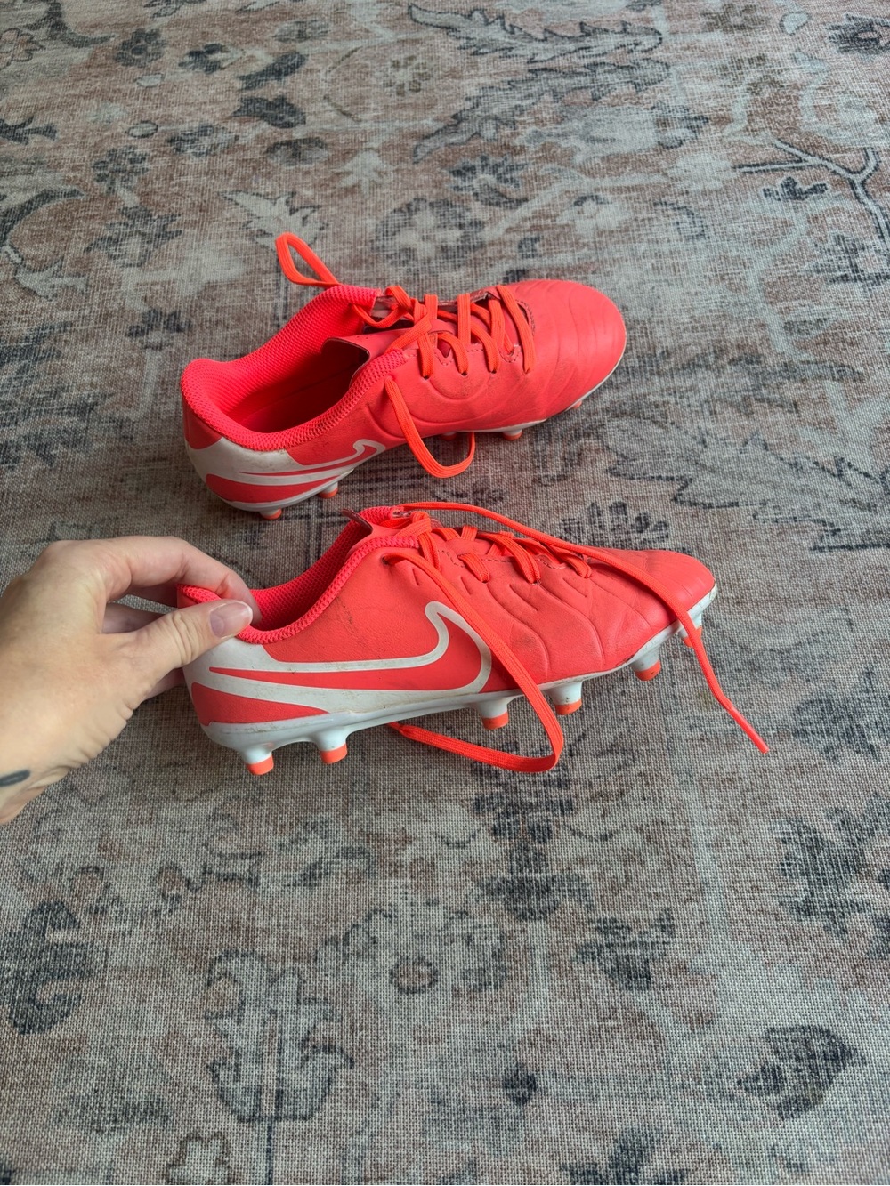 Nike Kids' Hot Lava/white Soccer Cleats with White Swoosh
